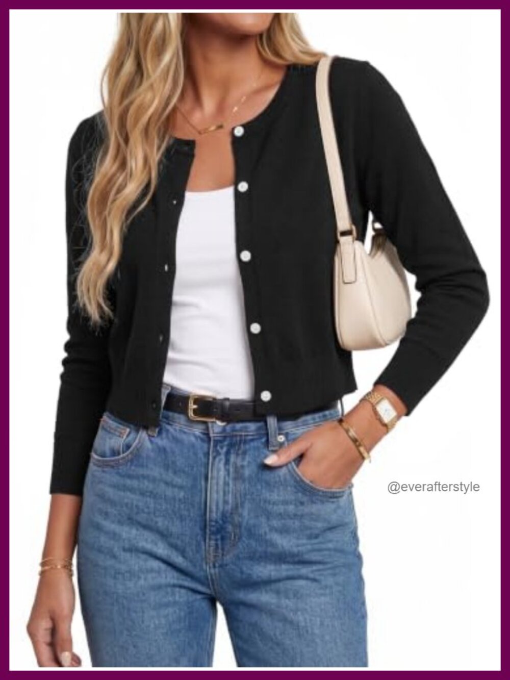 Women's Wool Blend Cropped Cardigan - Crewneck Button Front Fall Work Sweater